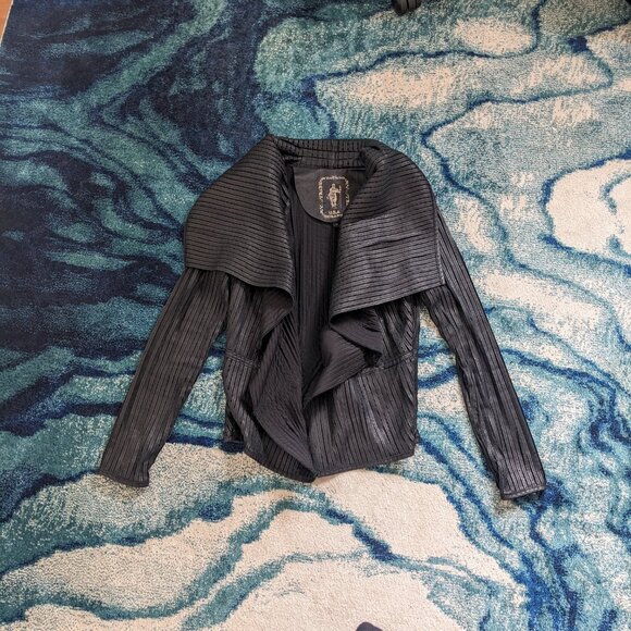 My Tribe Black Leather Jacket Open Front - Picture 5 of 9